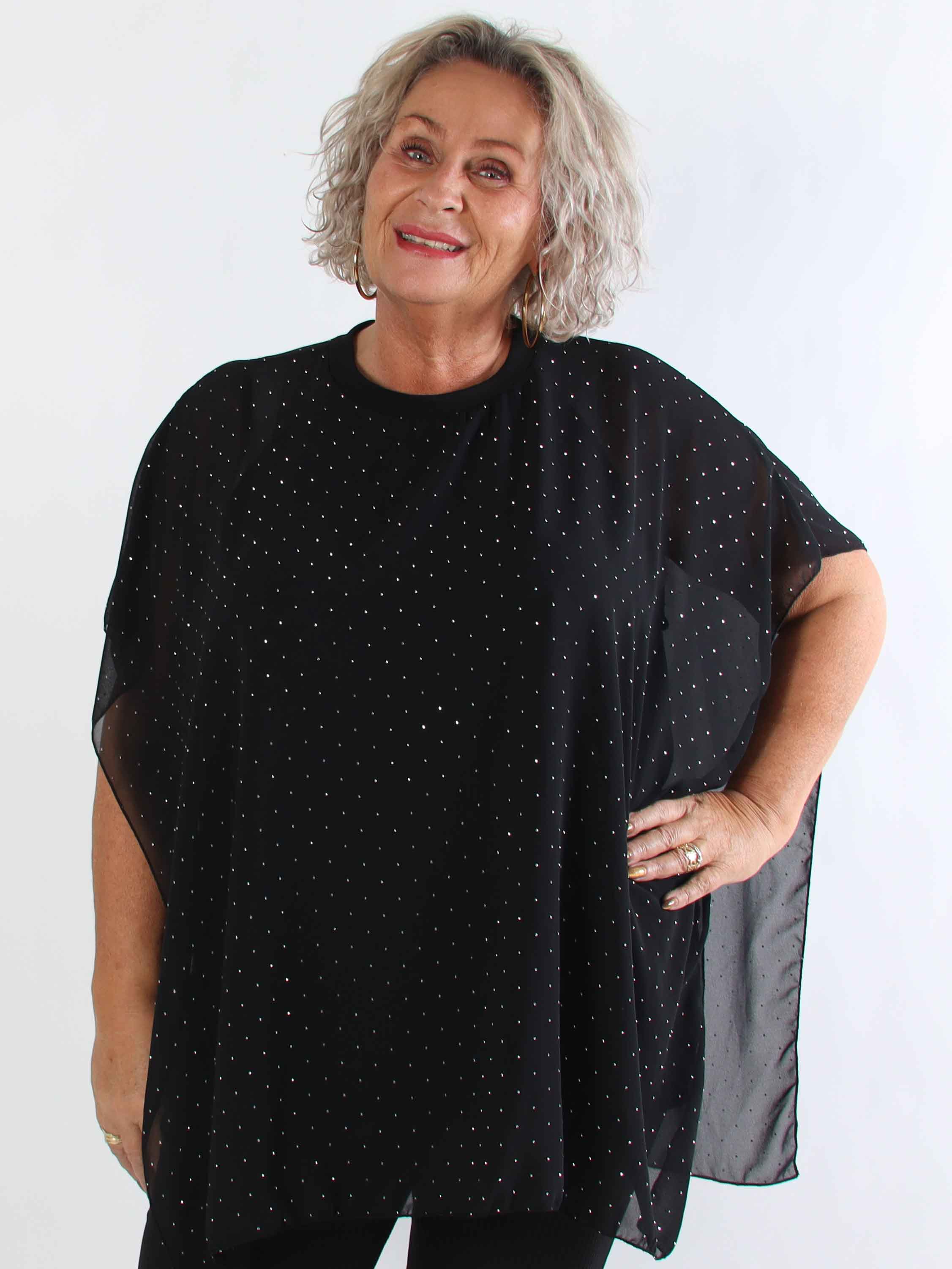 Alpha - Sød plus size tunikakjole med et chiffonlag med skinnende sten